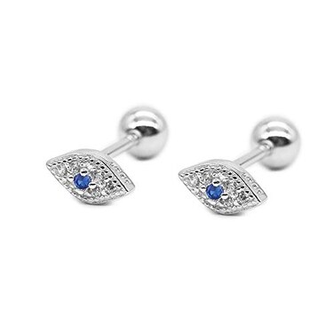 NewZenro 20g Blue Evil Eye CZ Stud Earrings for Women 925 Sterling Silver Screw Back Studs for Birthday Silver