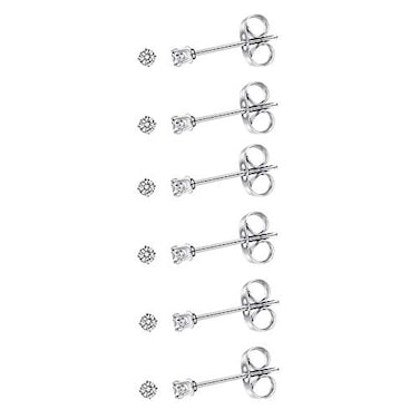 NewZenro 2mm Tiny Cubic Zirconia Ball Stud Earrings For Women Stainless Steel CZ Post Hypoallergenic 6Paris CZ
