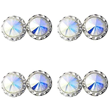 DOLON 4 Pairs 15mm Rhinestone Round Shaped Acrylic Stone Inside Crystal Ear Studs For Dance Competitions Stage Performance Bridal Party Earrings Jewelry AB