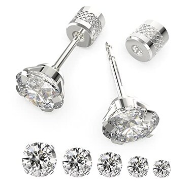 Yetonload 5 Pairs Pushin Flat Back Stud Earrings Silver 48mm