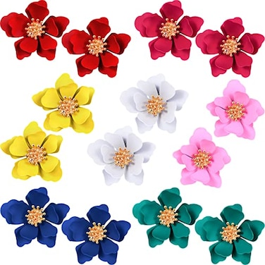 Hicarer 7 Pairs Beach Boho Flower Stud Earrings for Women Flower Shaped Daisy Earrings with Gold BudCute Style