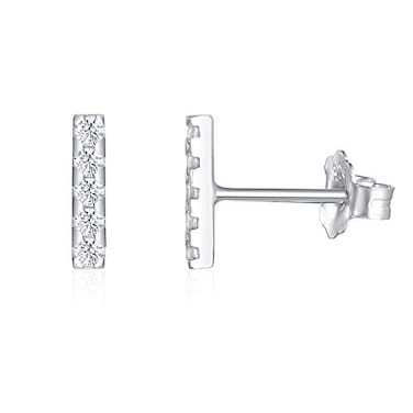 BORUO 925 Sterling Silver Stud Earrings Mini Bar Line Stick Cubic Zirconia Earrings High Polish Tarnish Resistant