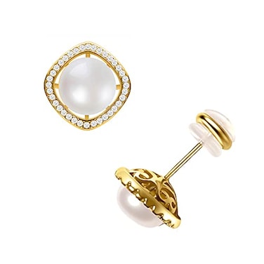 AKOCIDY GoldPlated Freshwater Cultured Pearl Stud Earrings Genuine Real Pearl Jewelry for Women