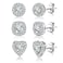 ALEXCRAFT Sterling Silver Halo Stud Earrings for Women Cubic Zirconia Round Heart Square Diamond Large Silver Studs Set Earring for Men 3 Pairs
