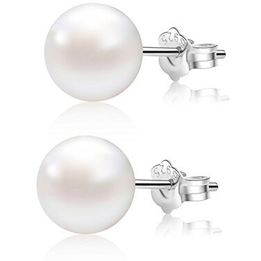 ALYC Pearl Earrings Freshwater Pearl White Button Stud Earrings with 925 Sterling Silver for Women