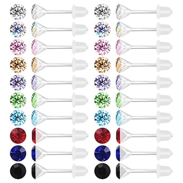 AOEDEJ AoedeJ 40 Pcs Colorful Earrings Cubic Zirconia Earrings Studs Hypoallergenic With Plastic Post For Women Multipack 4mm