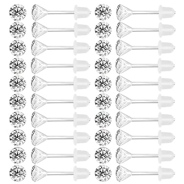 AOEDEJ AoedeJ 40 Pcs Colorful Earrings Cubic Zirconia Earrings Studs Hypoallergenic With Plastic Post For Women Multipack White 3mm