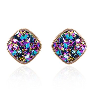 BaubleStar Druzy Stud Earrings Delicate Square Resin Mineral Rock Stone Ear Studs Jewelry for Women