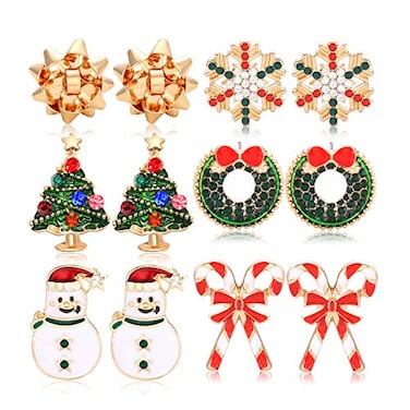 ARATLENCH Christmas Stud Earrings for Women Bulk Xmas Bow Snowflake Wreath Snowman Christmas Tree Candy Cane Studs Hypoallergenic Earrings Festival Holiday Party Present