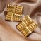 Dtexhif Chunky Gold Square Earrings for Women Gold Plated Textured Dome Earring Jewelry Gold