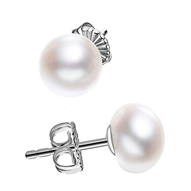 JORA Classic Daily Sterling Silver 8mm White Freshwater Cultured Pearl Stud Earrings