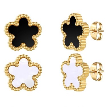 UOOANUO Clover Earrings for Women Stainless Steel Hypoallergenic Clover Stud Earrings Lovely Gift BlackWhite