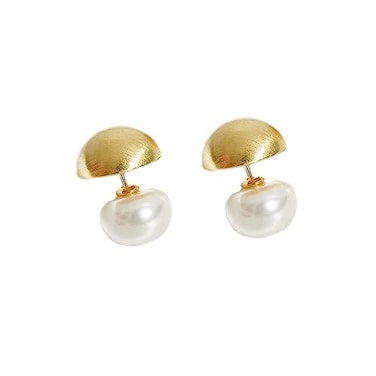 Izpack Double Sided Front Back Stud Earrings Halfball Matte Faux Pearl Cartilage Ear Jacket Studs 2 In 1 Earring Fashion Jewelry Gifts Party Gold