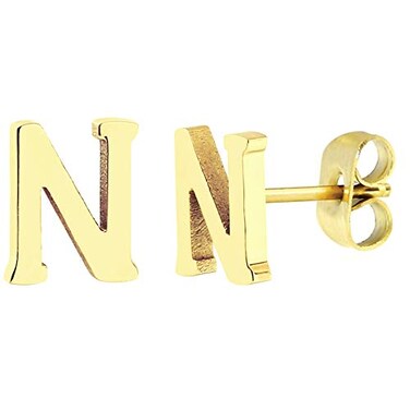 ELBLUVF 18k Silver Gold Plated Stainlesssteel a Pair 26 Alphabet Letters Initials Stud Earrings For Women Gold N