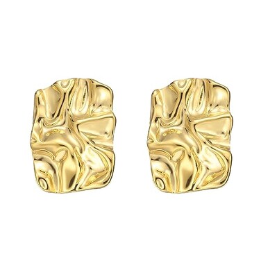 ENVYOU Geometric Rectangle Gold Plated Stud Earrings Irregular Hammered Chunky Statement Square Earrings for Women Trendy Gold Rectangle