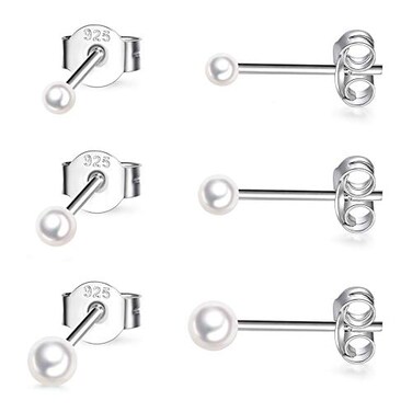 EPIRORA Sterling Silver Stud Earrings for Women 3 Pairs Tiny Ball Stud Earrings Round CZ Cubic Zirconia Earrings Pearl Earrings Set Cartilage Small Tragus Earrings2mm3mm4mm
