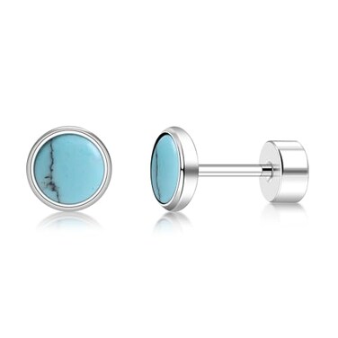FACOKO Flat Back Earrings for Women G23 Titanium Hypoallergenic Blue Turquoise Earrings 5MM Stone Flat Back Studs Earring for Multiple Piercings Flatback Earring Sensitive Ears