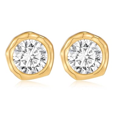 FAMARINE Gold CZ Stud Earrings Round Earrings for Women Jewelry Gold Small Studs Daily Earrings