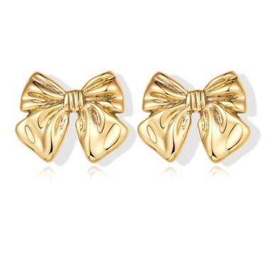 FAMARINE Vintage Gold Bow Drop Earrings Large Bow Statement Stud Earrings
