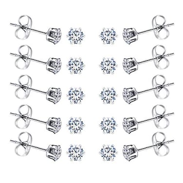 FOSIR 10 Pairs 4mm Tiny Womens Surgical Stainless Steel Clear Cubic Zirconia Stud Earrings Hypoallergenic 316L Earrings Pack