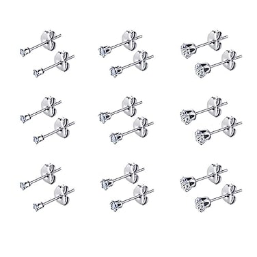 FOSIR Stud Earrings for Women Stainless Steel 9 Pairs Cubic Zirconia Earrings Studs for Women Hypoallergenic Earrings Set 2mm 3mm 4mm