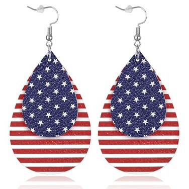 FULLIVE Fullive 4th of July Earrings Leather Surface 250 Anniversary USA Merchandise Hypoallergenic Hook Fourth of July Accessory
