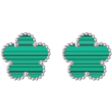 JIEMUCHU Gold Plated Stainless Steel Four Leaf Clover Stud Earrings for Women MalachiteWhite Gold Plated