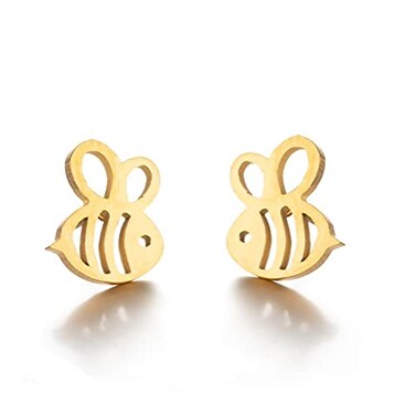 QIAN0813 Gold Silver Cute Bumble Bee Insect Stud Earring Animal Jewelry For Women Gift Stud Earrings Gold