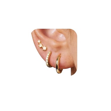 YEEZII Gold Stud Earrings for Women 3 Pairs 14K Hypoallergenic Cartilage Earrings for Multiple Piercing Dainty Small Stackable Gold Hoop Earrings Set Yellow Gold