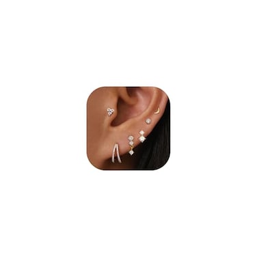 YEEZII Gold Stud Earrings for Women 6 Pairs 14K Hypoallergenic Cartilage Earrings for Multiple Piercing Dainty Small Stackable Gold Hoop Earrings Set Gold C