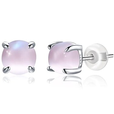 COMORE Hypoallergenic Gemstone Stud Earrings for Women 925 Sterling Silver Cute Cat Eye Stone Pink Earrings Studs for Sensitive Ears