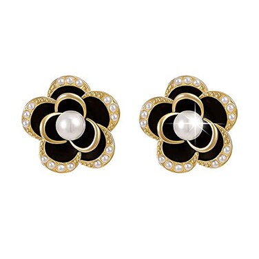 XaiYimee Imitation Pearl Stud Earrings925 Sterling Silver Stud Earrings Black Earrings for Women