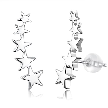 JSGEMSLEE 925 Sterling Silver Ear Crawler Earrings for Women Hypoallergenic Ear Climber Earrings Star Stud Earrings Cartilage Jewelry