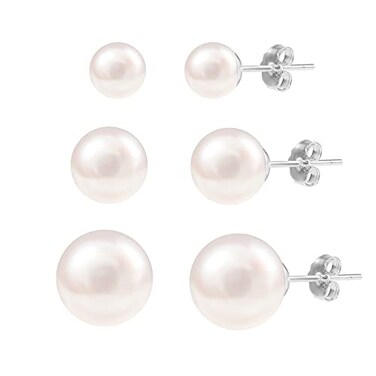 LANCHARMED Lancharmed Sterling Silver Pearl Stud Earrings for Women AAA White Pearl Studs Hypoallergenic Pearls Studs Set679 mm