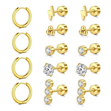 Longita Flat Back Earrings Hypoallergenic Gold Cartilage Earring for Women Flat Back Stud Earrings 20G Flat Back Stud Earrings Screw Back Earring for Women Helix Earring with Flat Backs Tragus Jewelry