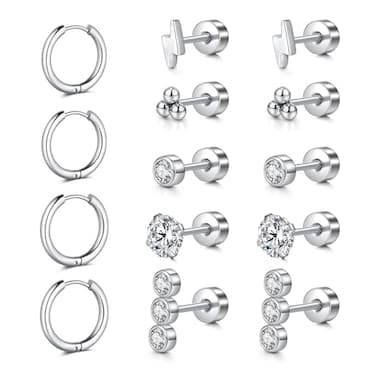 Longita Screw Back Earrings for Women Flat Back Earrings Silver Helix Cartilage Earring for Women Flat Back Stud Earrings 20G Flatback Stud Earrings Sets for Multiple Piercing Hypoallergenic