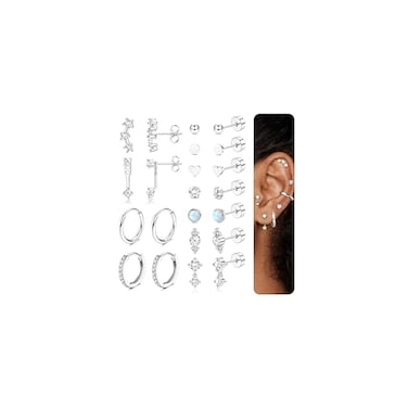 LOYALLOOK Hypoallergenic Flat Back Earrings for Women Trendy 20G Surgical Stainless Steel Earrings Silver Cartilage Earring Stacks Flatback Stud Earring Sets for Multiple Piercing