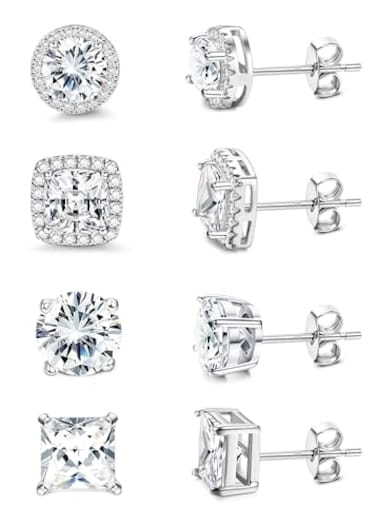 MILACOLATO S925 Sterling Silver Stud Earrings for Women Men Hypoallergenic 18K White Gold Plated Cubic Zirconia Earrings Studs Brilliant Simulated Diamond Halo Earring for Sensitive Ears MS