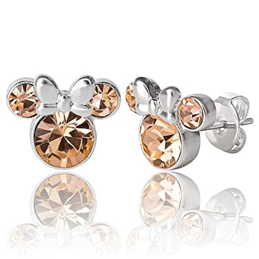 Disney Minnie Mouse June Birthstone Stud Earrings for Women Official License Birthstone Earrings JuneLight Peach Crystal
