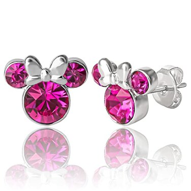 Disney Minnie Mouse October Birthstone Stud Earrings Minnie Mouse Earrings Jewelry OctoberFuchsia Crystal