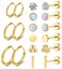 MJust 9 Pairs Flat Back Earrings for Women 3 prs Hoops 6 prs Studs Hypoallergenic Surgical Steel Earrings for Sensitive Ears 20G Screw Back Cartilage Earrings Set with CZ Opal Aureate
