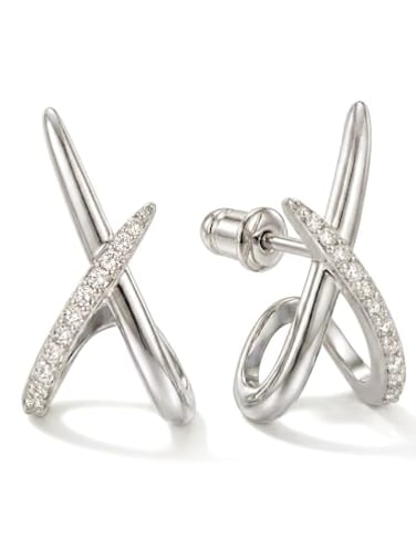 MUMREUES Silver Earrings for Women Trendy White Gold Plated Stud Earrings Dainty Cubic Zirconia Statement Hypoallergenic Jewelry Sensitive Ears Unique Cute Fashion Stack Non Tarnish Elegant Fancy Cool