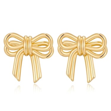 MUYAN Trendy Gold Bow Stud Earrings for Women Dainty Double Bow Ribbon Earrings Holiday Jewelry