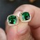 ODETOJOY 1 Pair Simulated Emerald Earrings 18K Yellow Gold Plated Square Cubic Zirconia Simulated Diamond Halo Stud Earrings for Women with Gift Box with Gift Box Green