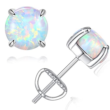 COMORE Opal Earrings for Women 925 Sterling Silver Screw Back Stud Earrings for Sensitive Ears Hypoallergenic Mother Day Christmas Gifts 7mm028inch