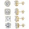 OPOMOMO 18K White Gold Plated Round Square Cubic Zirconia Simulated Diamond Halo Stud Earrings 4 Pairs