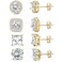 OPOMOMO 18K White Gold Plated Round Square Cubic Zirconia Simulated Diamond Halo Stud Earrings 4 Pairs