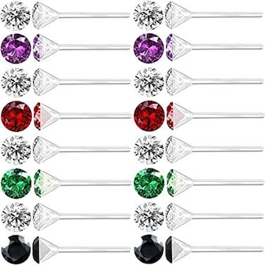 OwlkOrmy 8 Pairs Anti Allergy Plastic Stud Earrings 5 Colors 4 Sizes 2mm5mm Birthstone Cubic Zirconia No Metal Hypoallergenic