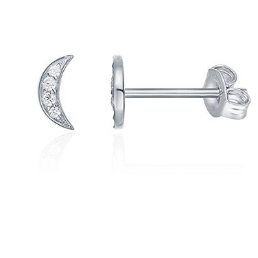 PAVOI 14K White Gold Plated Moon Earrings Dainty Earrings for Women