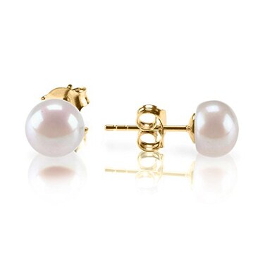 PAVOI 14K Yellow Gold Plated 925 Sterling Silver AAA Quality Freshwater Cultured Stud Pearl Earrings 95mm